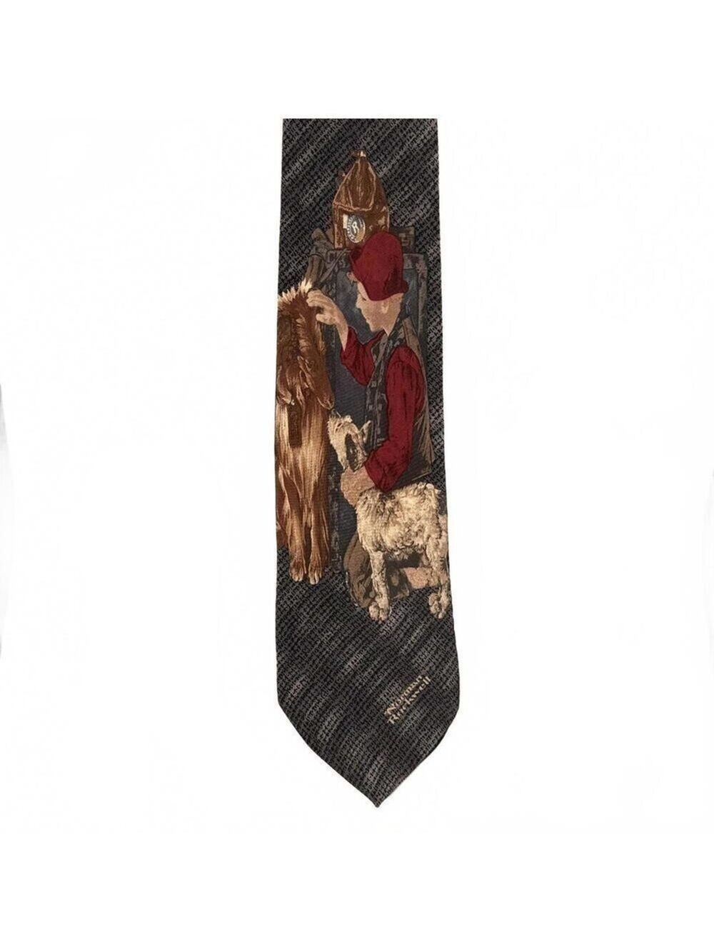 Norman Rockwell The Saturday Evening Post Lady & Dogs Silk Tie Made in Canada